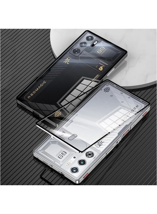 Case Compatible with Red Magic 9 Pro/ 9 Pro+,Metal Frame + Clear Tempered Glass Back Cover with Shockproof Camera Protection - Image 2