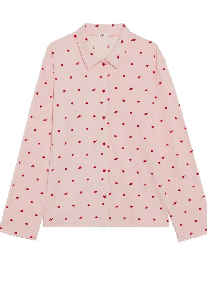 UNDIZ pink Ribbed jersey shirt with heart pattern for Women | Best Price UAE