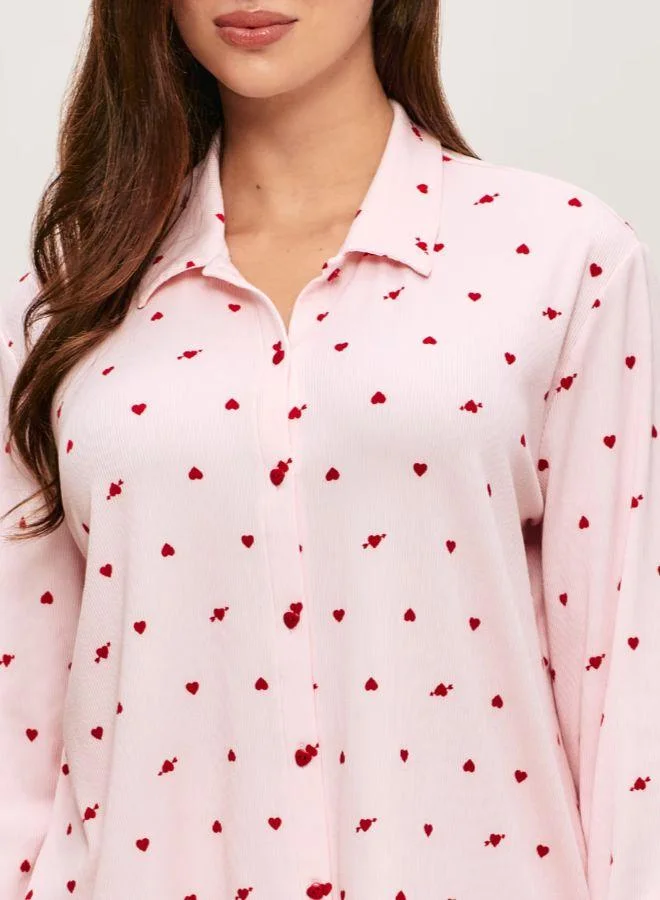 UNDIZ Ribbed jersey shirt with heart pattern