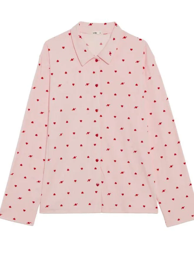 UNDIZ pink Ribbed jersey shirt with heart pattern for Women | Best Price UAE