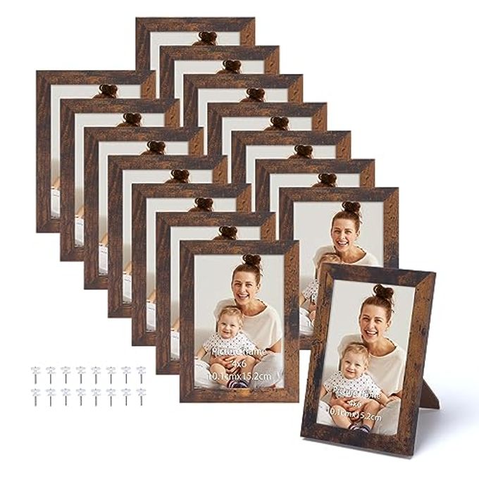 4X6 PICTURE FRAME SET OF 15 RUSTIC BROWN WOOD PHOTO FRAME 4 BY 6 FOR WALL OR TABLETOP DISPLAY