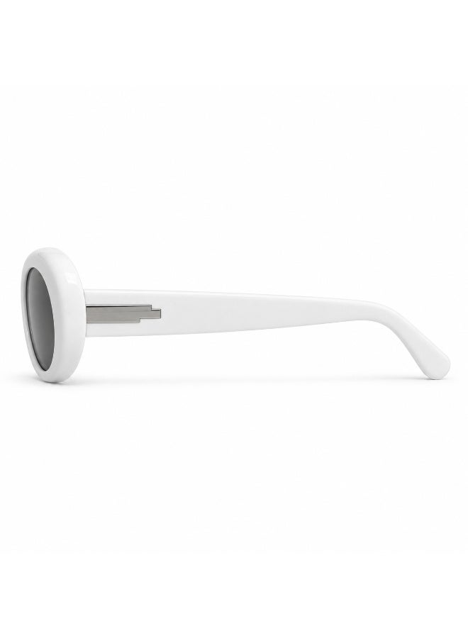 White Frame Oval Sunglasses with Dark Smoke Lenses - Image 2