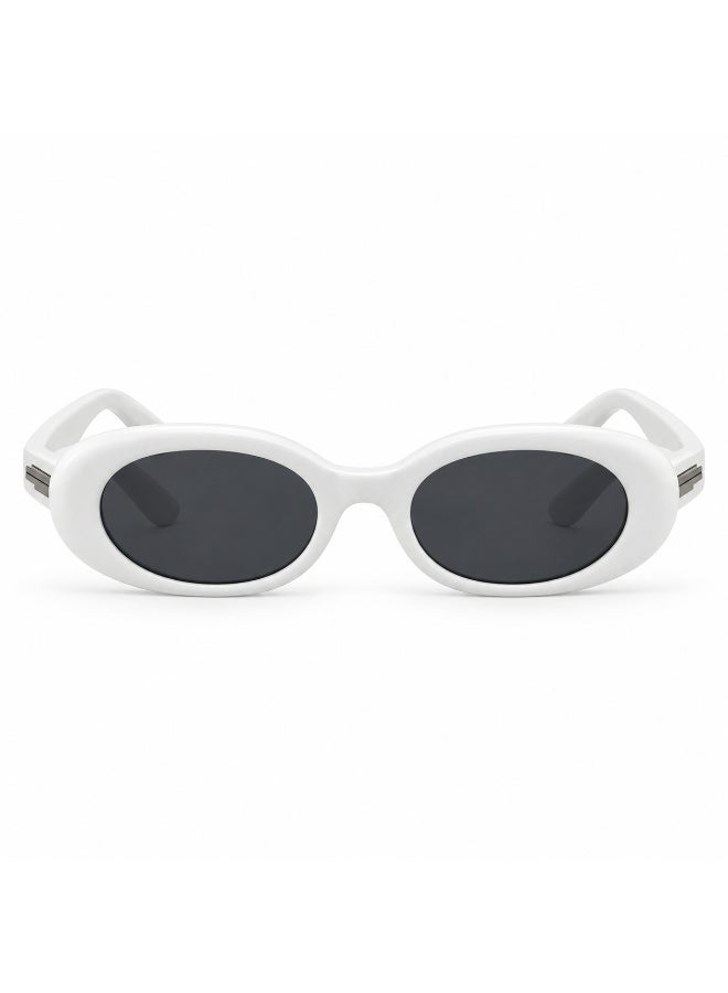 White Frame Oval Sunglasses with Dark Smoke Lenses - Image 3