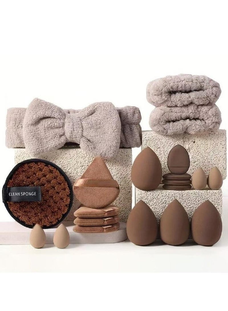 Al Kanzi 40 Pcs Makeup Brush Set, Synthetic Cosmetic Brushes Collection Tool Kit, Professional Makeup Tool Kit with 7 Multi Shaped Beauty Sponges Puff Bow Headband Brush Cleaning Pad, for Women Girls Eyeshadow Blush Contour, Complete Makeup Accessories Kit (Brown) - Image 2