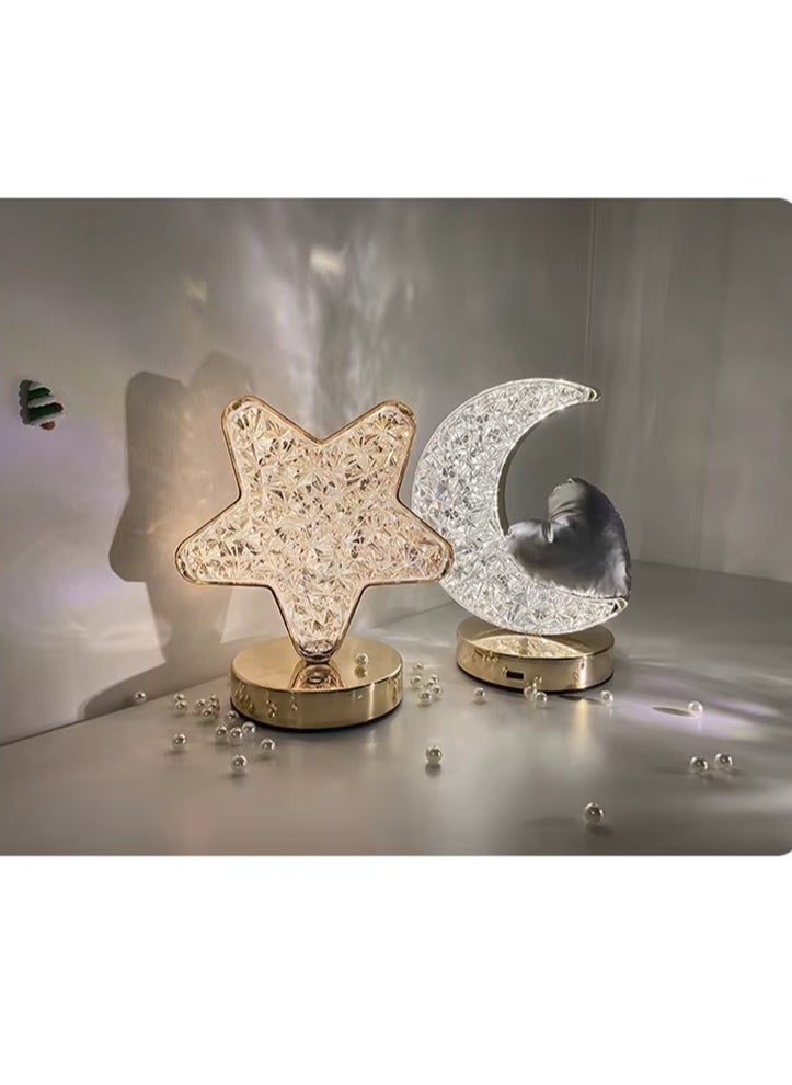 ELTRAZONE Crystal Table Lamps Set – Moon & Star Shaped Touch Control Night Lights with 3 Color Modes – Romantic LED Table Lamps with USB Charging, for Bedroom, Living Room, Kids Room, Home Decor or Gifts – Soft Ambient Lighting with Elegant Crystal Design - Image 4