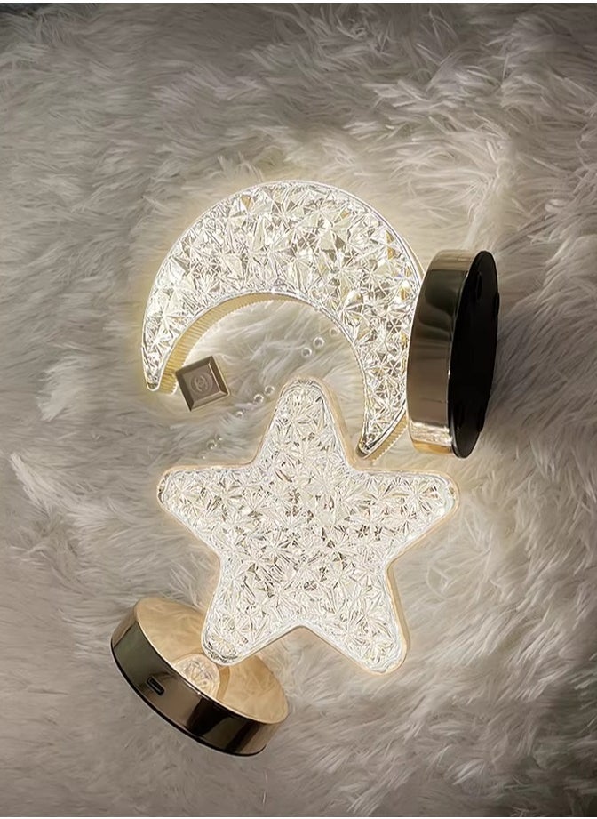 ELTRAZONE Crystal Table Lamps Set – Moon & Star Shaped Touch Control Night Lights with 3 Color Modes – Romantic LED Table Lamps with USB Charging, for Bedroom, Living Room, Kids Room, Home Decor or Gifts – Soft Ambient Lighting with Elegant Crystal Design - Image 3