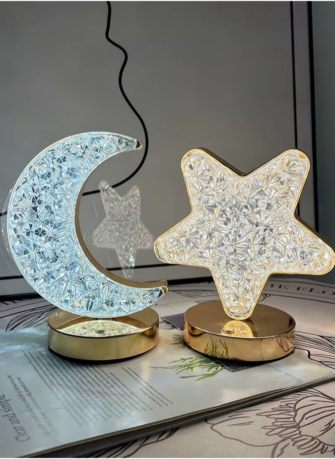 ELTRAZONE Crystal Table Lamps Set – Moon & Star Shaped Touch Control Night Lights with 3 Color Modes – Romantic LED Table Lamps with USB Charging, for Bedroom, Living Room, Kids Room, Home Decor or Gifts – Soft Ambient Lighting with Elegant Crystal Design - Image 1