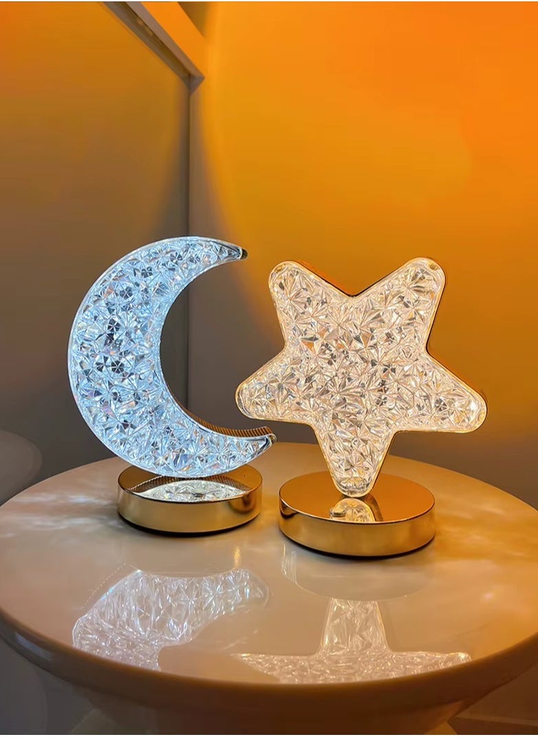ELTRAZONE Crystal Table Lamps Set – Moon & Star Shaped Touch Control Night Lights with 3 Color Modes – Romantic LED Table Lamps with USB Charging, for Bedroom, Living Room, Kids Room, Home Decor or Gifts – Soft Ambient Lighting with Elegant Crystal Design - Image 2
