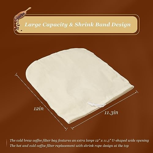GRONGU Cold Brew Coffee Filter Bag Compatible with Toddy Cold Brew System, Large 12in x 11in Organic Cotton Reusable Coffee Filter with Easy Open Drawstring Fits for Mason Jars, Pitchers, 1 Pack - Image 2