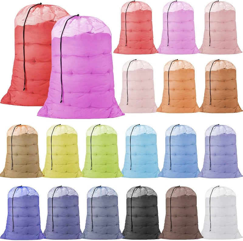 Nuenen Nuenen 20 Pieces Mesh Laundry Bag 24 x 36 Large Travel Laundry Bags with Drawstring Lock Closure Machine Washable Dirty Clothes Bags for Factories College Dorm and Apartment Assorted Colors  - Image 1