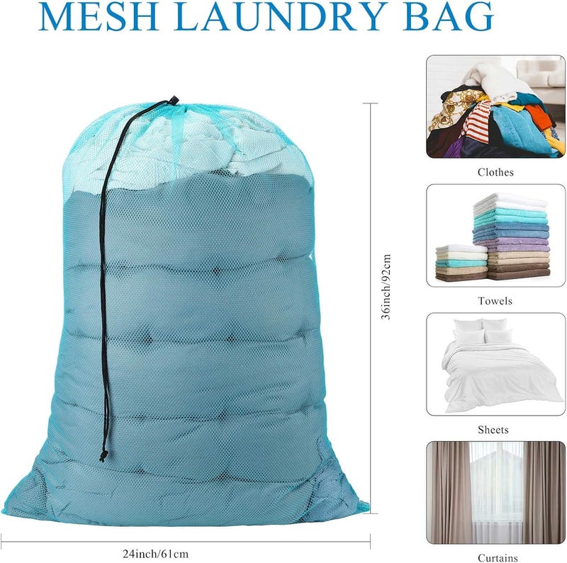 Nuenen Nuenen 20 Pieces Mesh Laundry Bag 24 x 36 Large Travel Laundry Bags with Drawstring Lock Closure Machine Washable Dirty Clothes Bags for Factories College Dorm and Apartment Assorted Colors  - Image 2