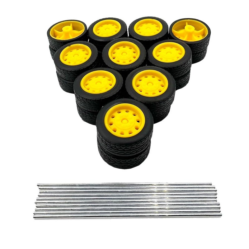 URIMPAVIDO 20PCS Toy Car Small Wheels 21mm Model Car Rubber Tire Wheels with 10PCS Shaft Round Rod Axles for RC Car Truck Robot DIY Model Toy Building Accessories 2x7x21mm - Image 2