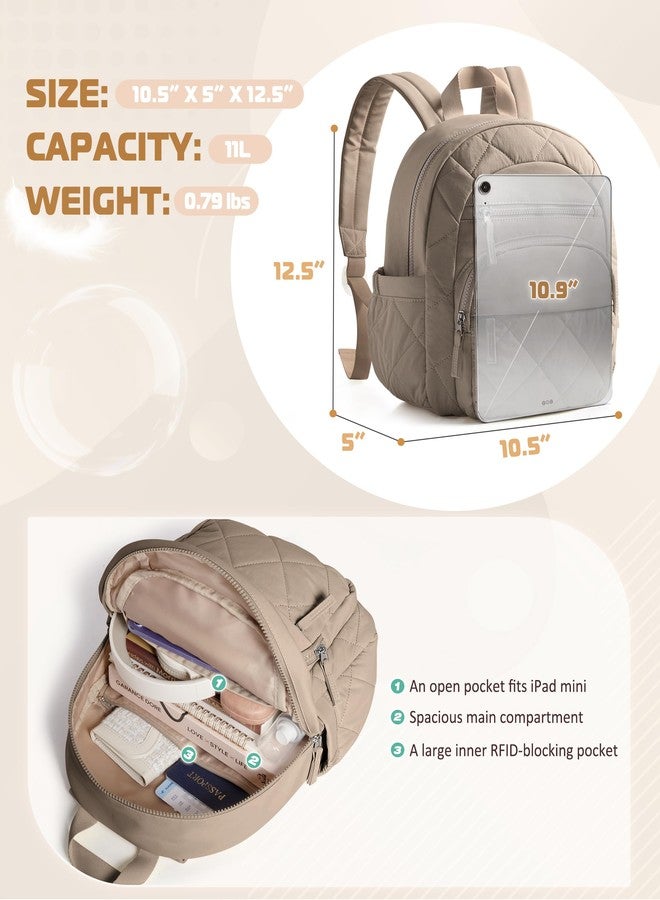 Smasrob Women Mini Backpack with RFID Blocking Pocket, Small Puffer Backpack Purse, Lightweight Quilted Backpack for Work, College or Travel, Camel - Image 3