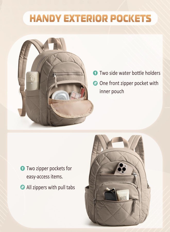 Smasrob Women Mini Backpack with RFID Blocking Pocket, Small Puffer Backpack Purse, Lightweight Quilted Backpack for Work, College or Travel, Camel - Image 4