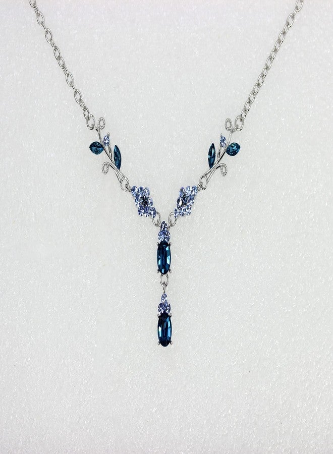 Faship Dark Blue Rhinestone Crystal Floral Necklace Bracelet Earrings Set - Dark Blue - Image 3