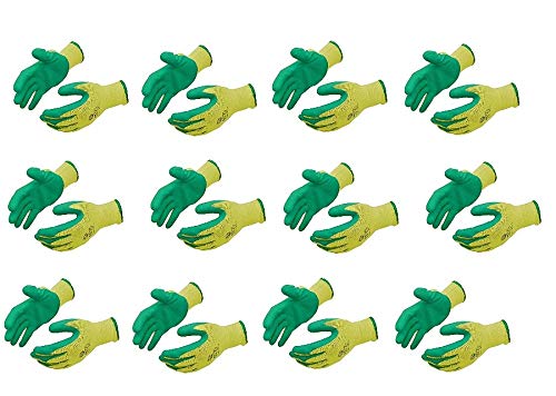 WeighTAJ 12 Pairs YellowGreen Latex Coated Cut Resistance Hand Gloves Ideal for Industrial Construction Material Handling