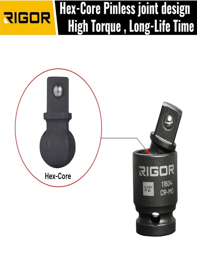 ريجور مجموعة محولات مقابس وصلات عالمية RIGOR 11601، مكونة من 3 قطع - محرك 1/4 بوصة، 3/8 بوصة، 1/2 بوصة | مقابس من الكروم الموليبدينوم المقاوم للصدمات مع سكة من الألومنيوم - Image 5