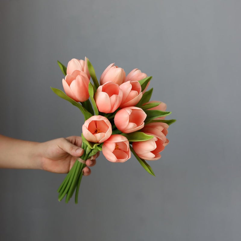 Buart Coral Pink Flowers Artificial Luxury Big Tulip Valentine's Day Mother's Day Easter Home Kitchen Wedding Decorations(11pcs) - Image 5