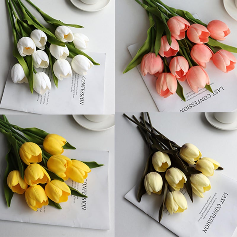 Buart Coral Pink Flowers Artificial Luxury Big Tulip Valentine's Day Mother's Day Easter Home Kitchen Wedding Decorations(11pcs) - Image 4