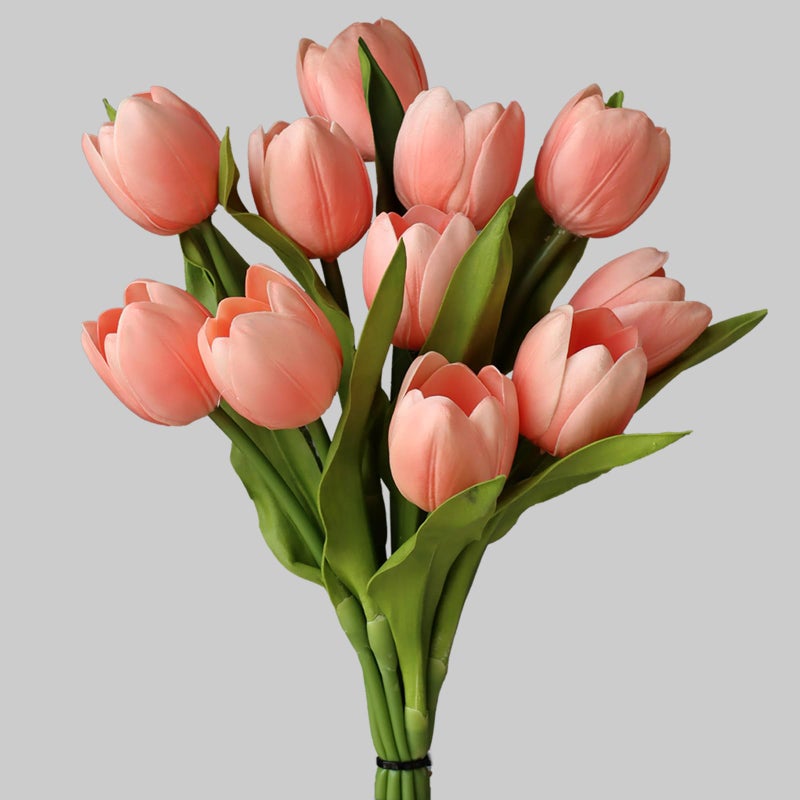 Buart Coral Pink Flowers Artificial Luxury Big Tulip Valentine's Day Mother's Day Easter Home Kitchen Wedding Decorations(11pcs) - Image 1