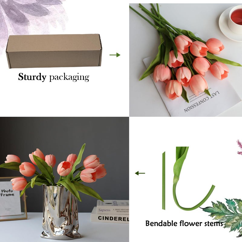 Buart Coral Pink Flowers Artificial Luxury Big Tulip Valentine's Day Mother's Day Easter Home Kitchen Wedding Decorations(11pcs) - Image 3