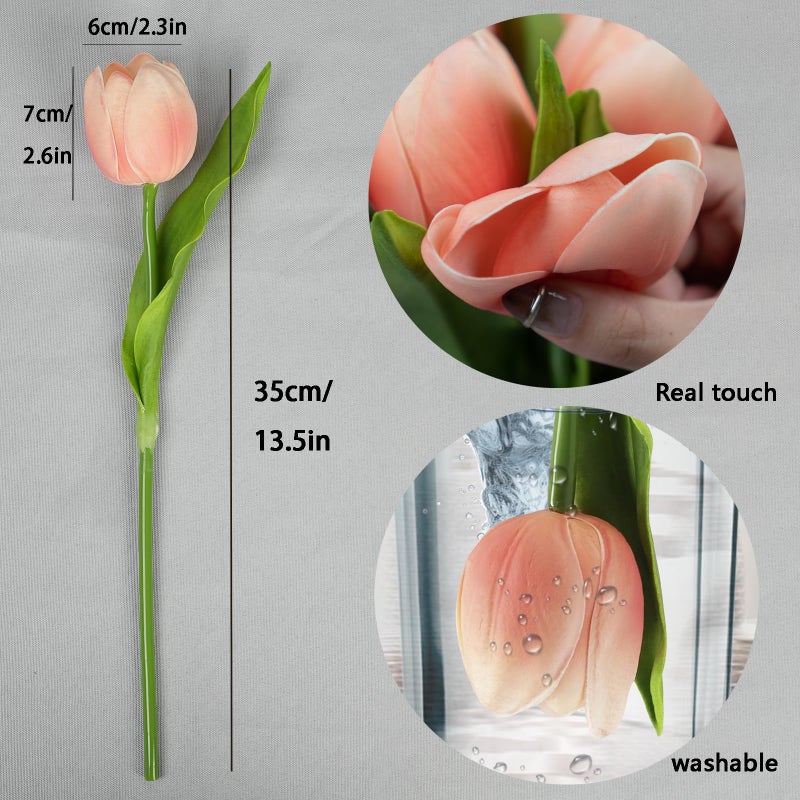 Buart Coral Pink Flowers Artificial Luxury Big Tulip Valentine's Day Mother's Day Easter Home Kitchen Wedding Decorations(11pcs) - Image 2