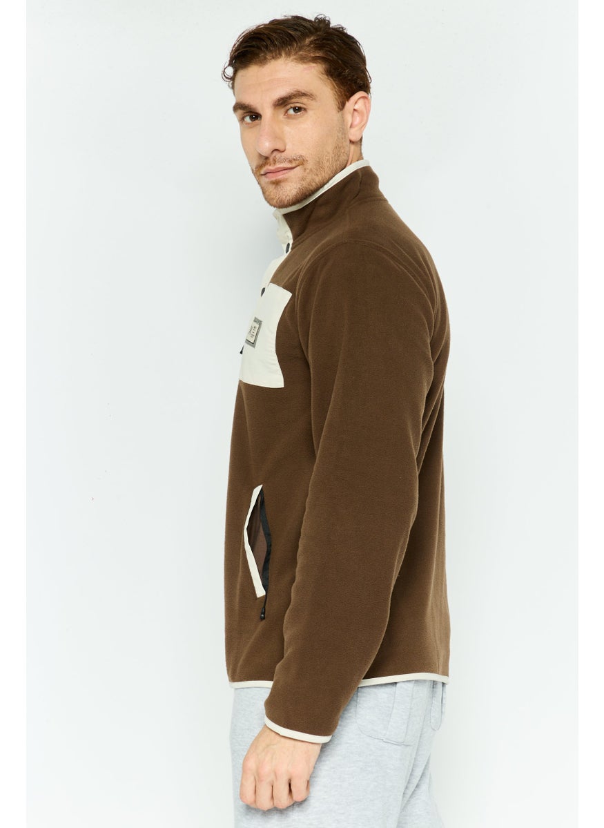 Hurley Men Mock Neck Brand Logo Sweatshirt, Brown  - Image 3