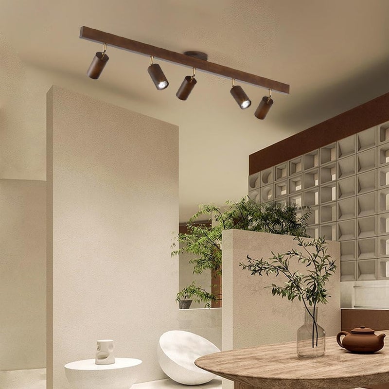 Modern Walnut LED Track Light with 350°+90° Adjustable Spotlights - Ideal for Kitchen, Bedroom, Living Room, and Hallway - Image 2