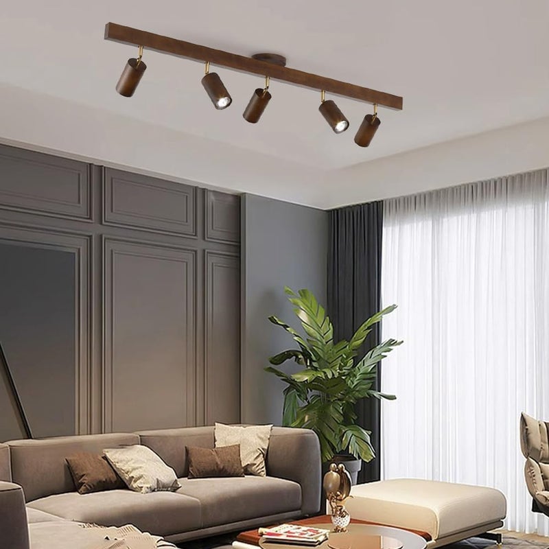 Modern Walnut LED Track Light with 350°+90° Adjustable Spotlights - Ideal for Kitchen, Bedroom, Living Room, and Hallway - Image 5