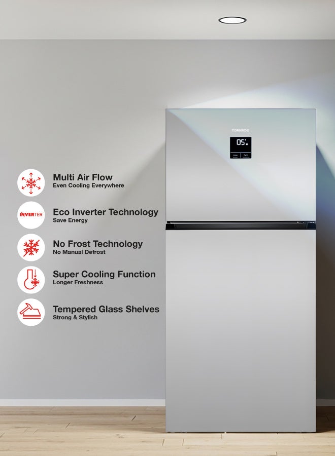 TORNADO Double Door Refrigerator , 538 Liters Net Capacity 18.98 cubic feet Top Mount Inverter ,Silver ,Digital Display Multi Air Flow Tempered Glass shelves RF-TCN538PT0GINS - Image 2