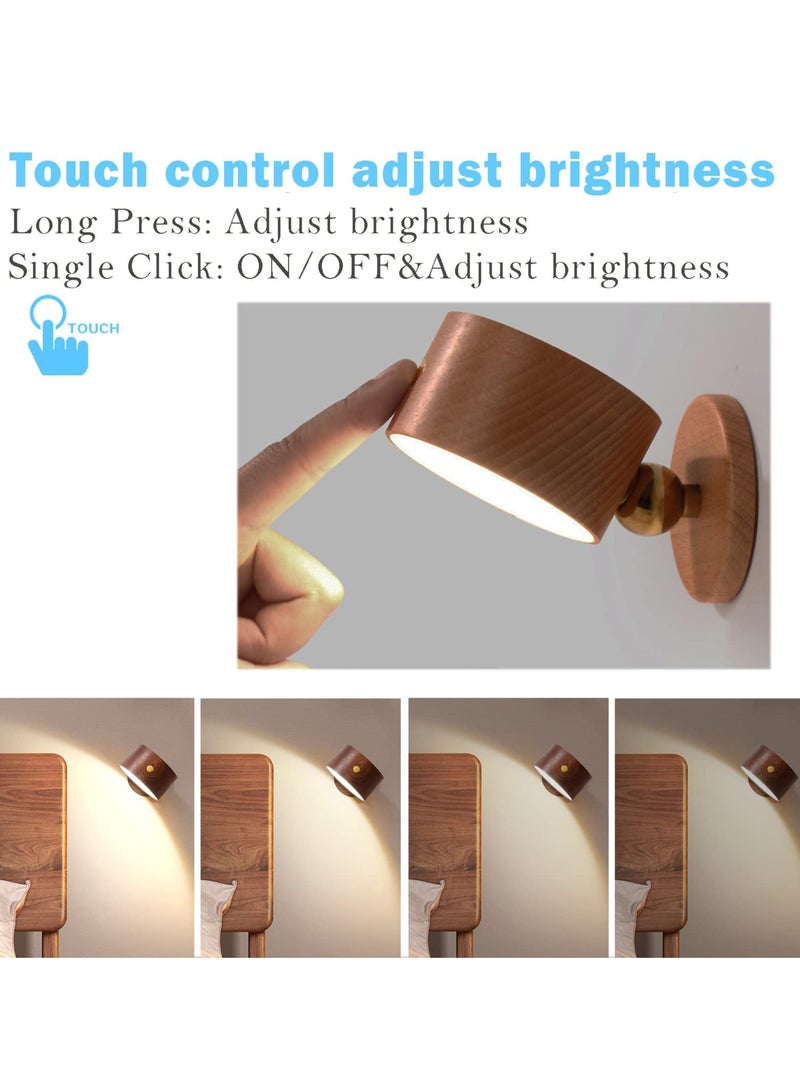 Y&D Led Wall Mounted Reading Lights,Wireless Sconce With Usb Charging Port Stepless Dimming Rechargeable Battery 360°Rotate Magnetic Ball Dimmable Touch Control 1PCS Dark Brown - Image 3