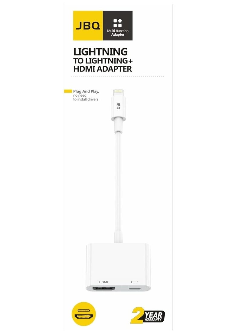 JBQ - Compatible Lightning To Lightning HDMI Adapter Compatible With iOS Devices White - Image 1