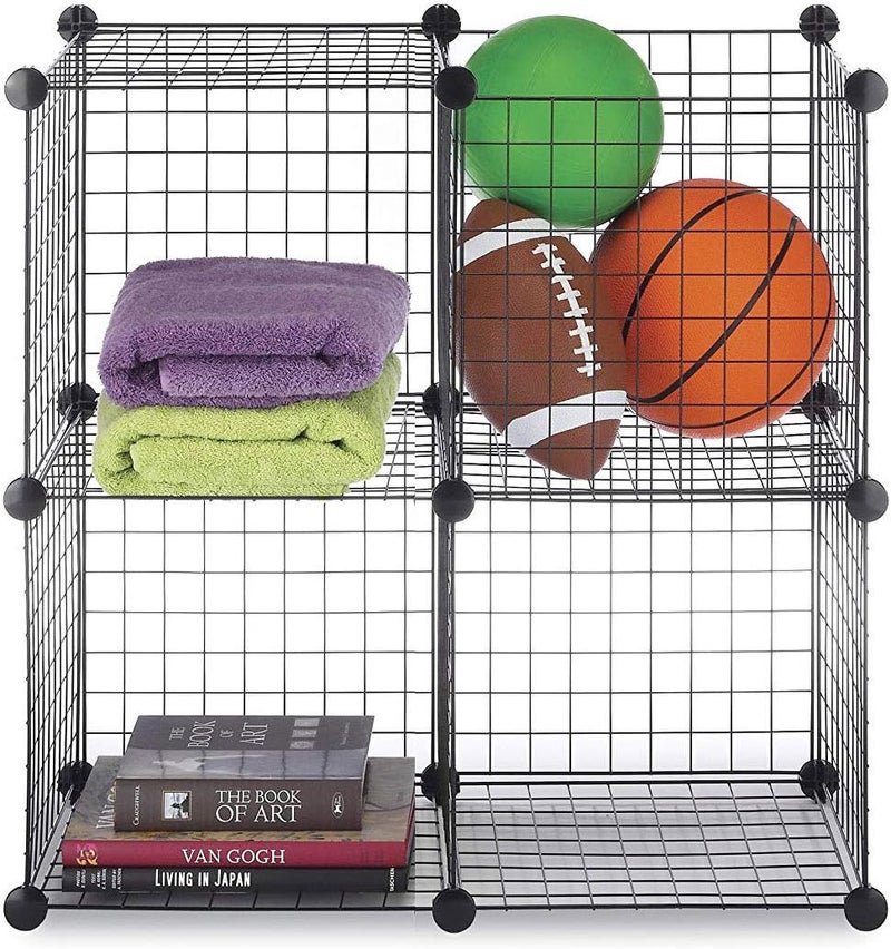 4-Cube Metal Wire Storage Cubes - Modular DIY Shelving Grids, Versatile Closet Organizer & Bookcase, Multi-Functional Cabinet System - Image 1