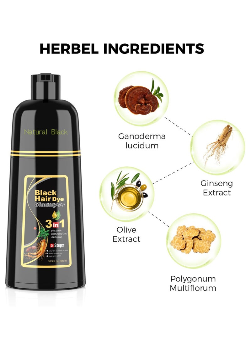 Meidu 500ML Black Hair Dye Shampoo, 3 in 1 Hair Colour Shampoo for Gray Hair, Ammonia Free Hair Shampoo Wash after 5 Minutes, Gray Hair Coverage, Shine Color, Moisturizing Care, Healthy Hair for Men & Women - Image 2