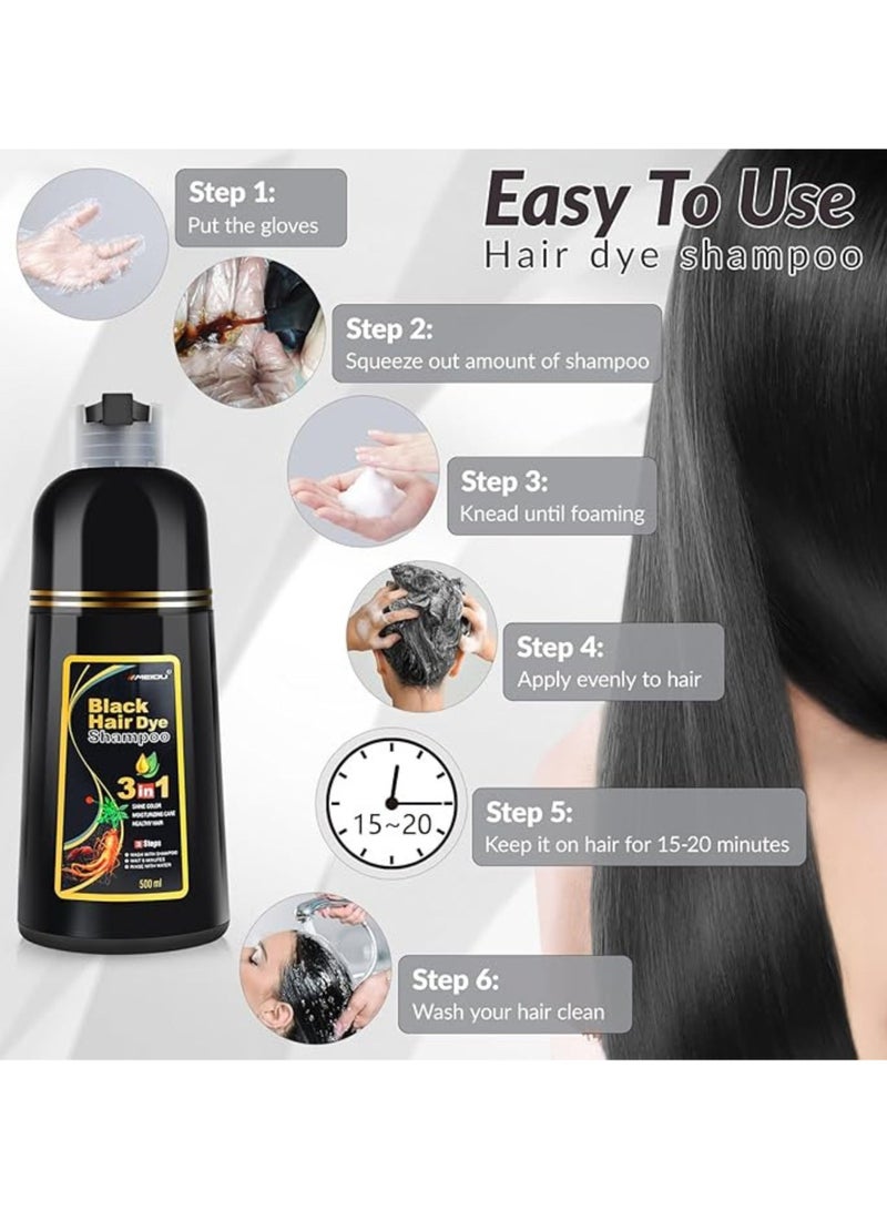 Meidu 500ML Black Hair Dye Shampoo, 3 in 1 Hair Colour Shampoo for Gray Hair, Ammonia Free Hair Shampoo Wash after 5 Minutes, Gray Hair Coverage, Shine Color, Moisturizing Care, Healthy Hair for Men & Women - Image 3