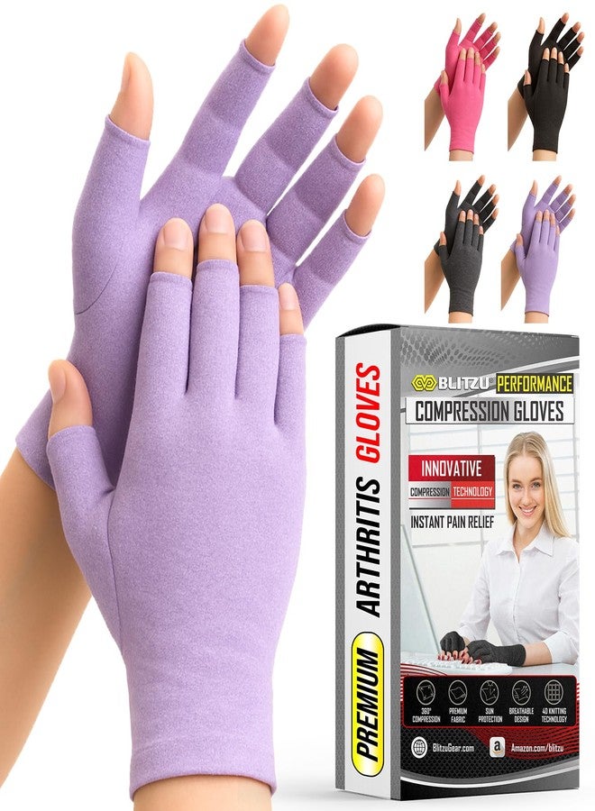 BLITZU Raynauds Gloves Fingerless Gloves for Men Compression Gloves for Arthritis Hand Brace for Arthritis Pain and Support Carpel Tunnel Relieve PURPLE M - Image 1