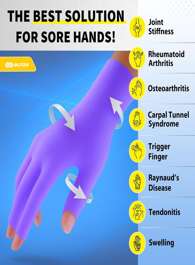 BLITZU Raynauds Gloves Fingerless Gloves for Men Compression Gloves for Arthritis Hand Brace for Arthritis Pain and Support Carpel Tunnel Relieve PURPLE M - Image 2
