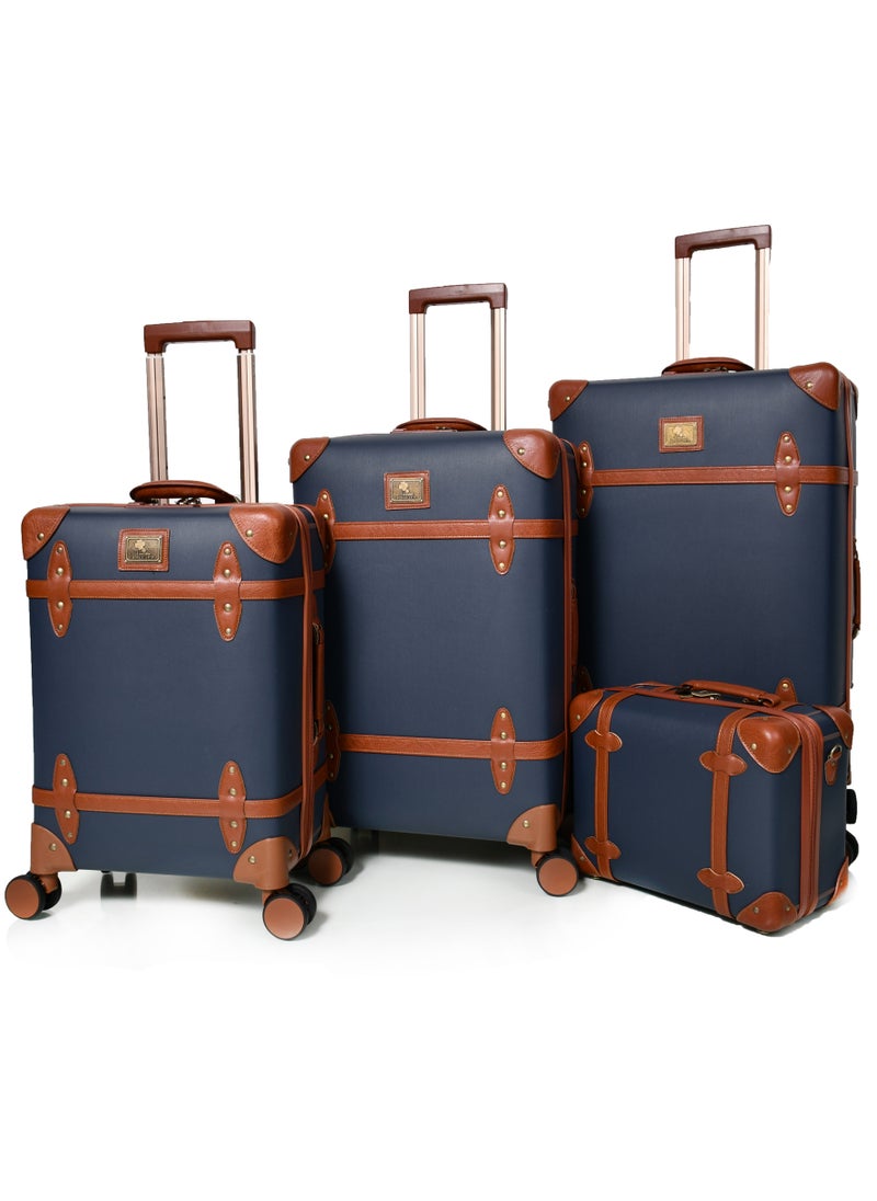 MORANO Morano Classic Leather Luggage 4 Pcs Set Navy Blue 28''-24''-20'''-14'''Inches  - Image 1