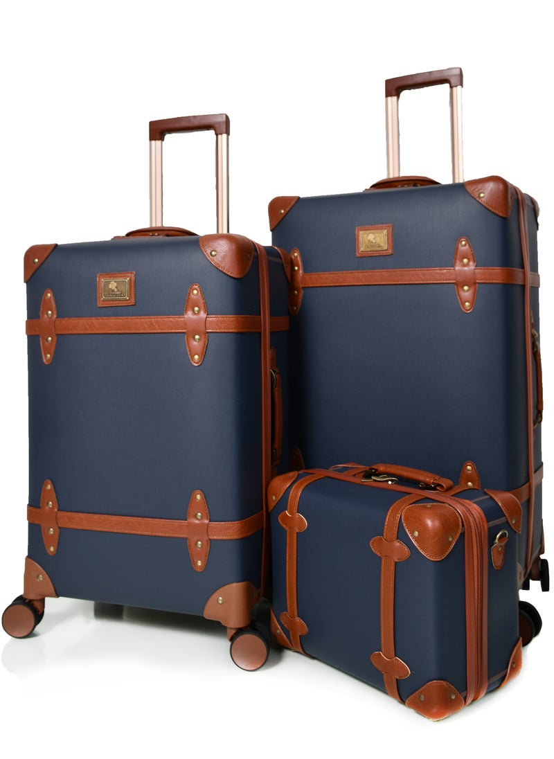 MORANO Morano Classic Leather Luggage 4 Pcs Set Navy Blue 28''-24''-20'''-14'''Inches  - Image 3