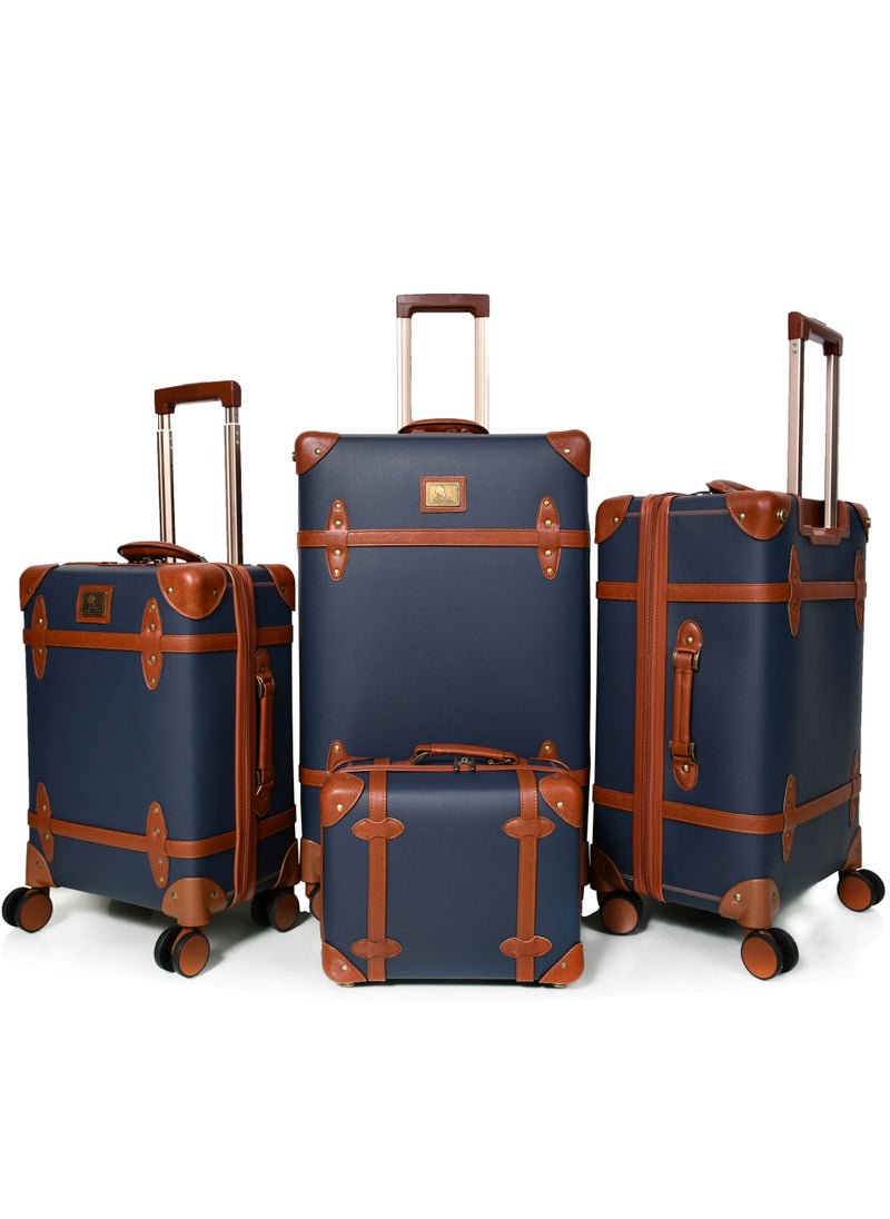 MORANO Morano Classic Leather Luggage 4 Pcs Set Navy Blue 28''-24''-20'''-14'''Inches  - Image 2