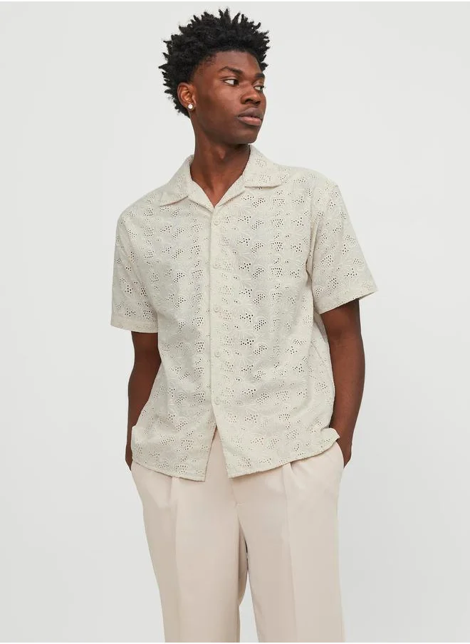 JACK & JONES Broderie Anglaise Resort Collar Short Sleeves Shirt