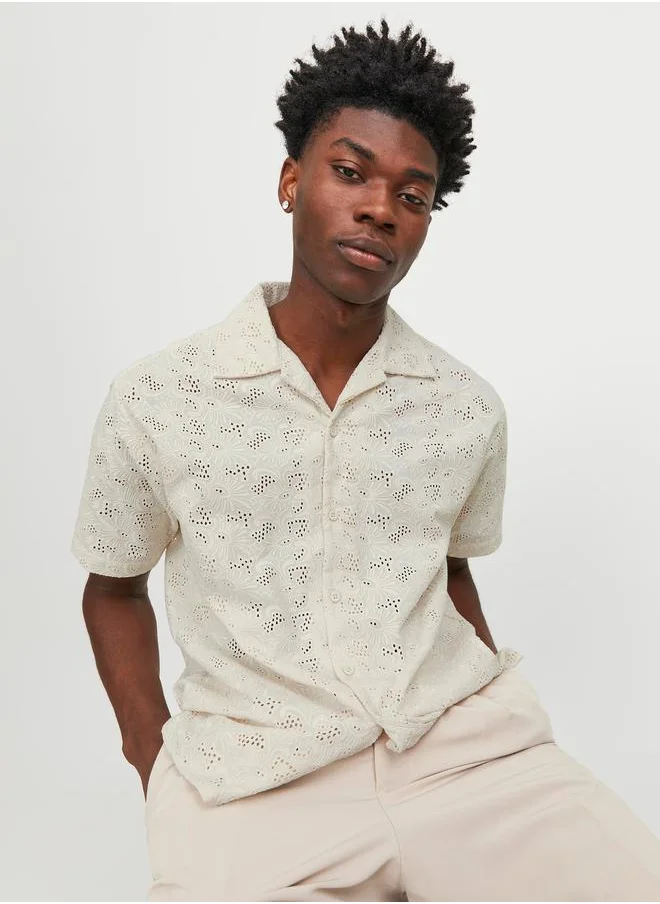 JACK & JONES Broderie Anglaise Resort Collar Short Sleeves Shirt