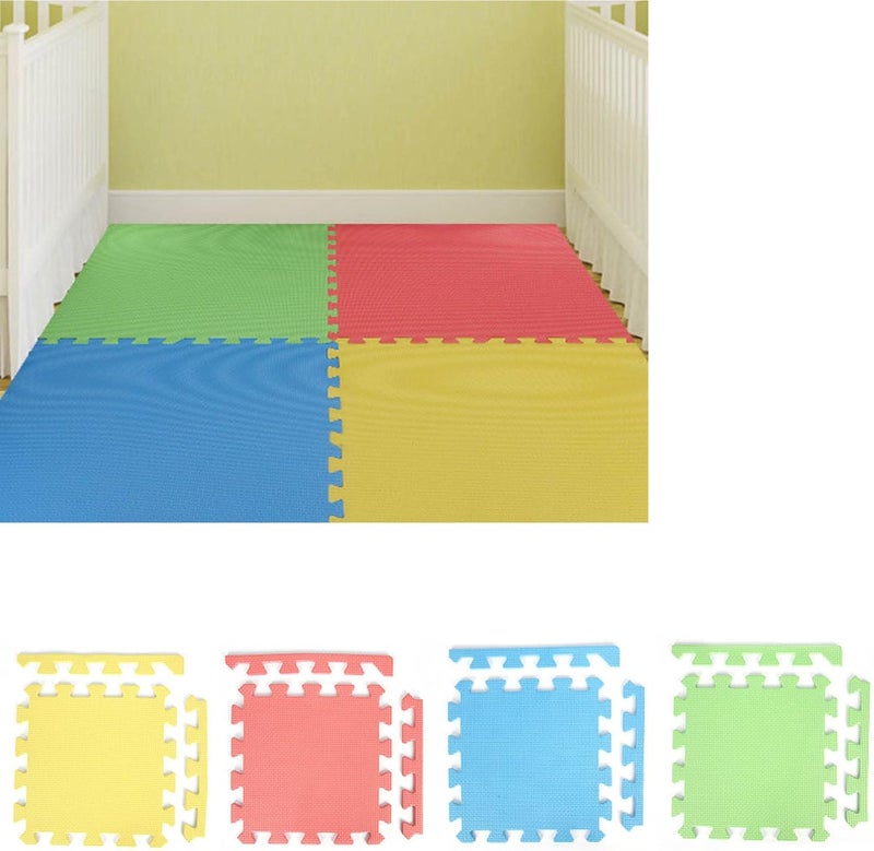 RASTKY Colorful EVA Foam Puzzle Play Mat Set Anti Slip for Nursery Playroom, 4 Pieces Yellow Red Blue Green for Kids (Yellow Red Blue Green) - Image 5