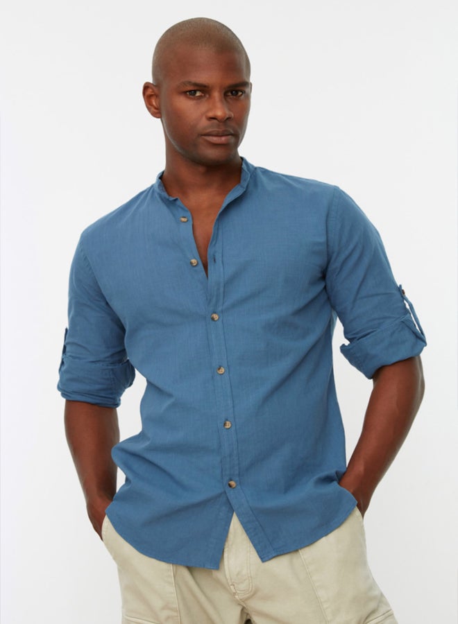 trendyol Basic Collar Epaulette Slim Fit Long Sleeve Shirt TMNSS20GO0188 - Image 2