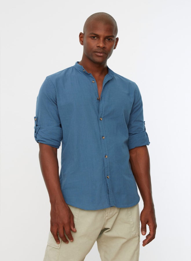 trendyol Basic Collar Epaulette Slim Fit Long Sleeve Shirt TMNSS20GO0188 - Image 1