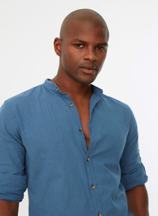 trendyol Basic Collar Epaulette Slim Fit Long Sleeve Shirt TMNSS20GO0188 - Image 3