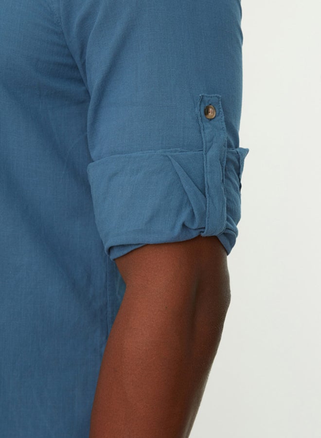 trendyol Basic Collar Epaulette Slim Fit Long Sleeve Shirt TMNSS20GO0188 - Image 4