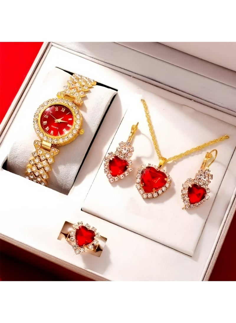 QUARTZ Women Watch Sets,4 Pcs Luxury Fashion Women Watch Set Alloy Strap Ladies Quartz Wristwatch Rhinestone Alloy Bracelet - Image 4