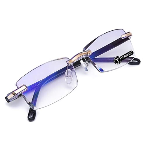 TERAISE Rimless Reading Glasses Fashion Diamond Cut Edge Design Anti-blue Lens Spectacle Readers for Men - Image 1