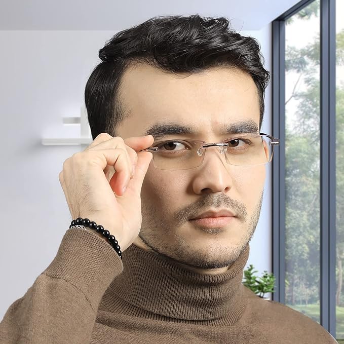 TERAISE Rimless Reading Glasses Fashion Diamond Cut Edge Design Anti-blue Lens Spectacle Readers for Men - Image 4